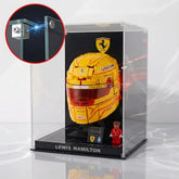Dustproof HD Acrylic Display Case with Magnetic Access Door & UV Protection for LEGO 43014 Leclerc & Hamilton Helmets