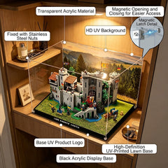 Dustproof HD Ultra-Clear Acrylic Display Case with Magnetic Door & UV Protection for Lion Knights' Castle 10305