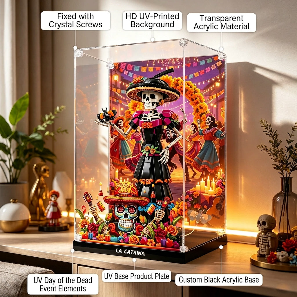 Dustproof HD Acrylic Display Case with UV Protection for La Catrina Skull Figure 21372