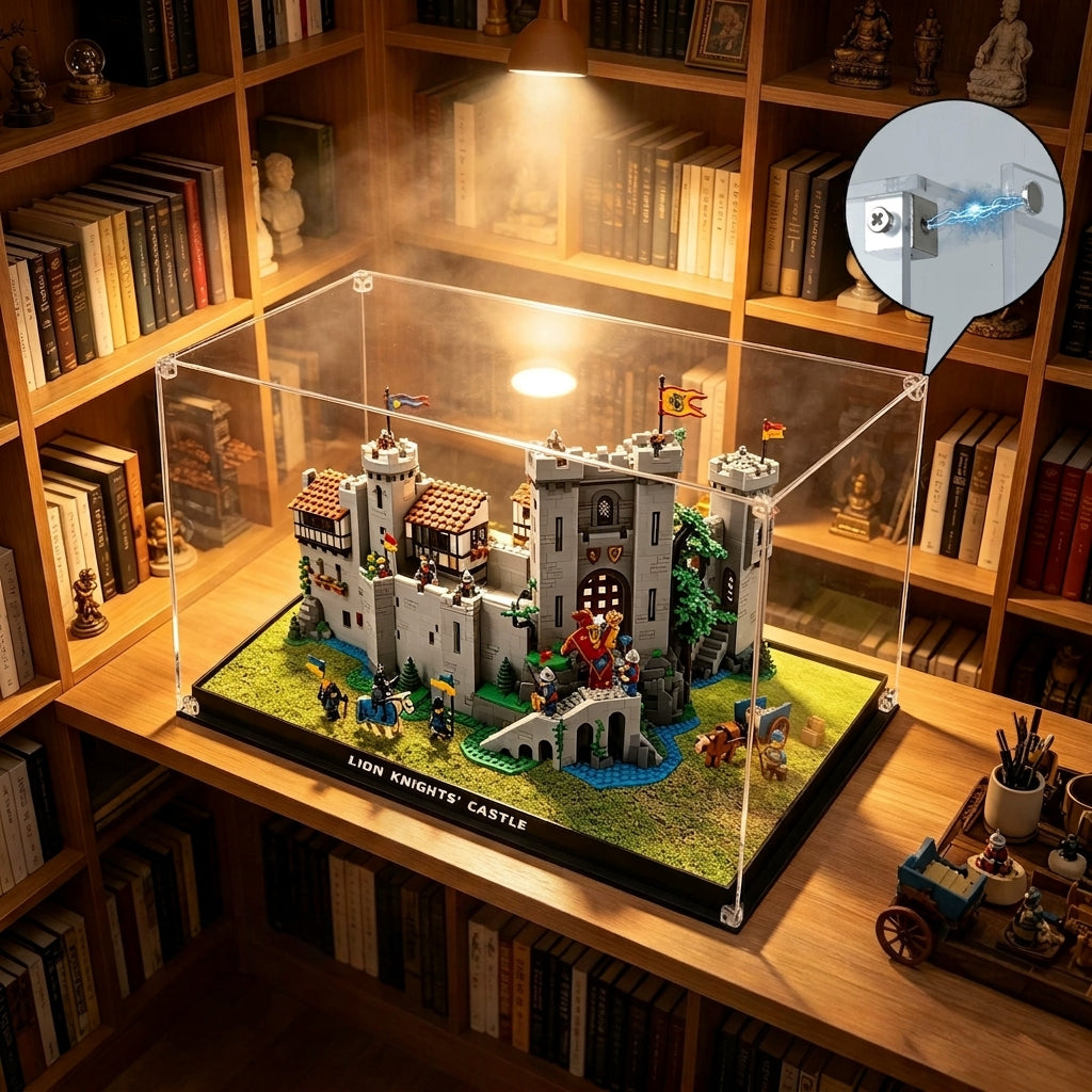 Dustproof HD Ultra-Clear Acrylic Display Case with Magnetic Door & UV Protection for Lion Knights' Castle 10305