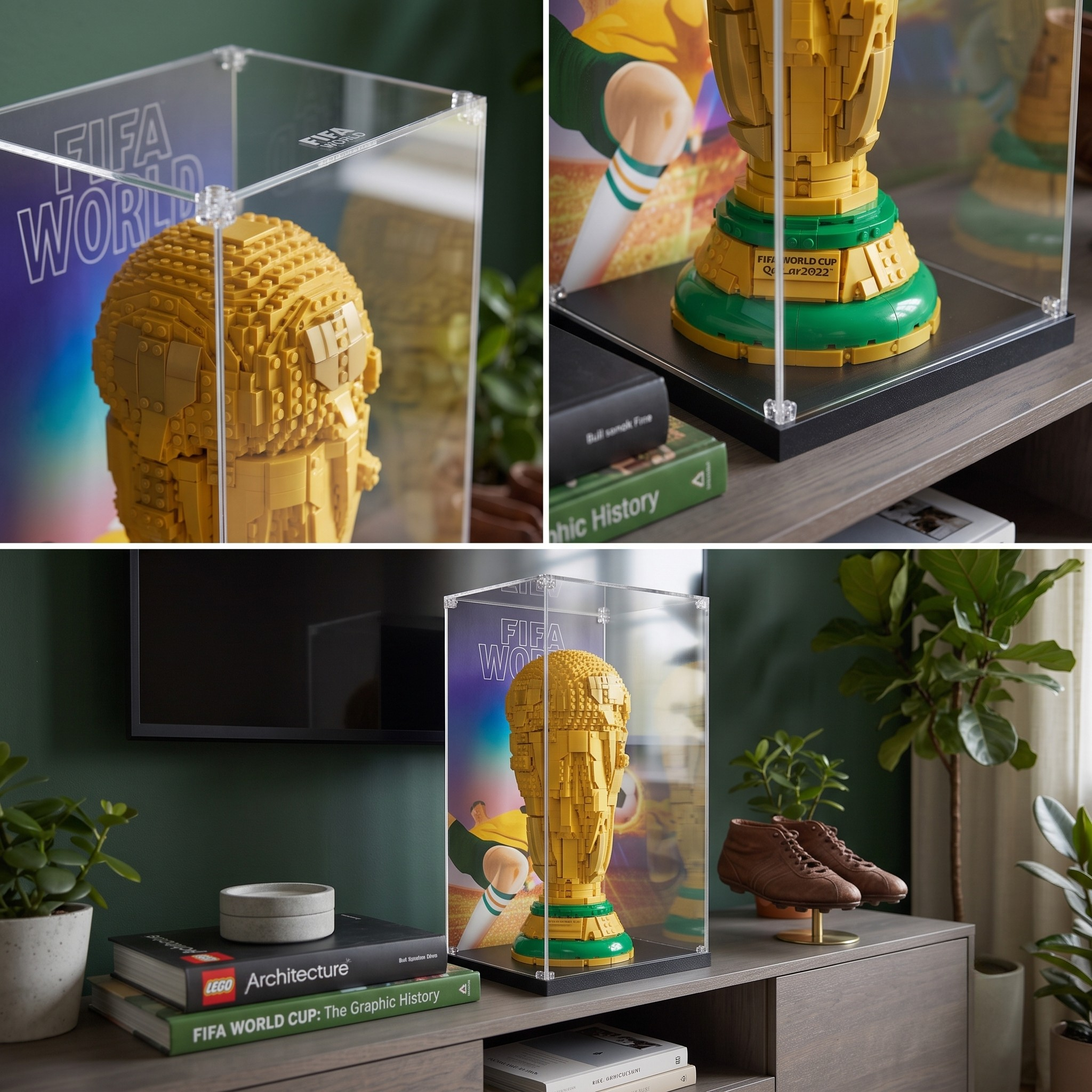 UV-Protected Clear Acrylic Display Box – Dustproof Showcase for LEGO 43020 World Cup Trophy