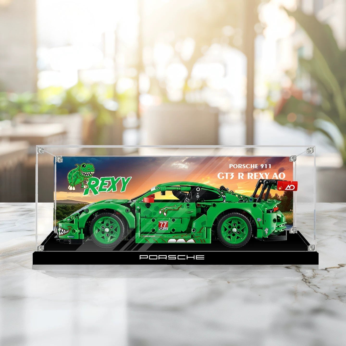 Dustproof HD Acrylic Display Case with UV Protection for LEGO Technic Porsche 911 GT3 R Race Car "Rexy" 42224