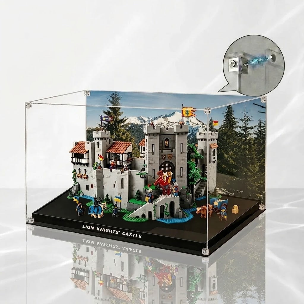 Dustproof HD Ultra-Clear Acrylic Display Case with Magnetic Door & UV Protection for Lion Knights' Castle 10305