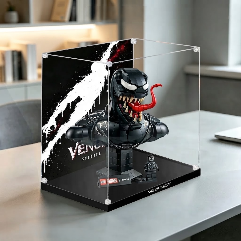 HD Ultra-Clear Dustproof Acrylic Display Box with UV Protection for Venom Bust 76356 / Brick Armor Compatible