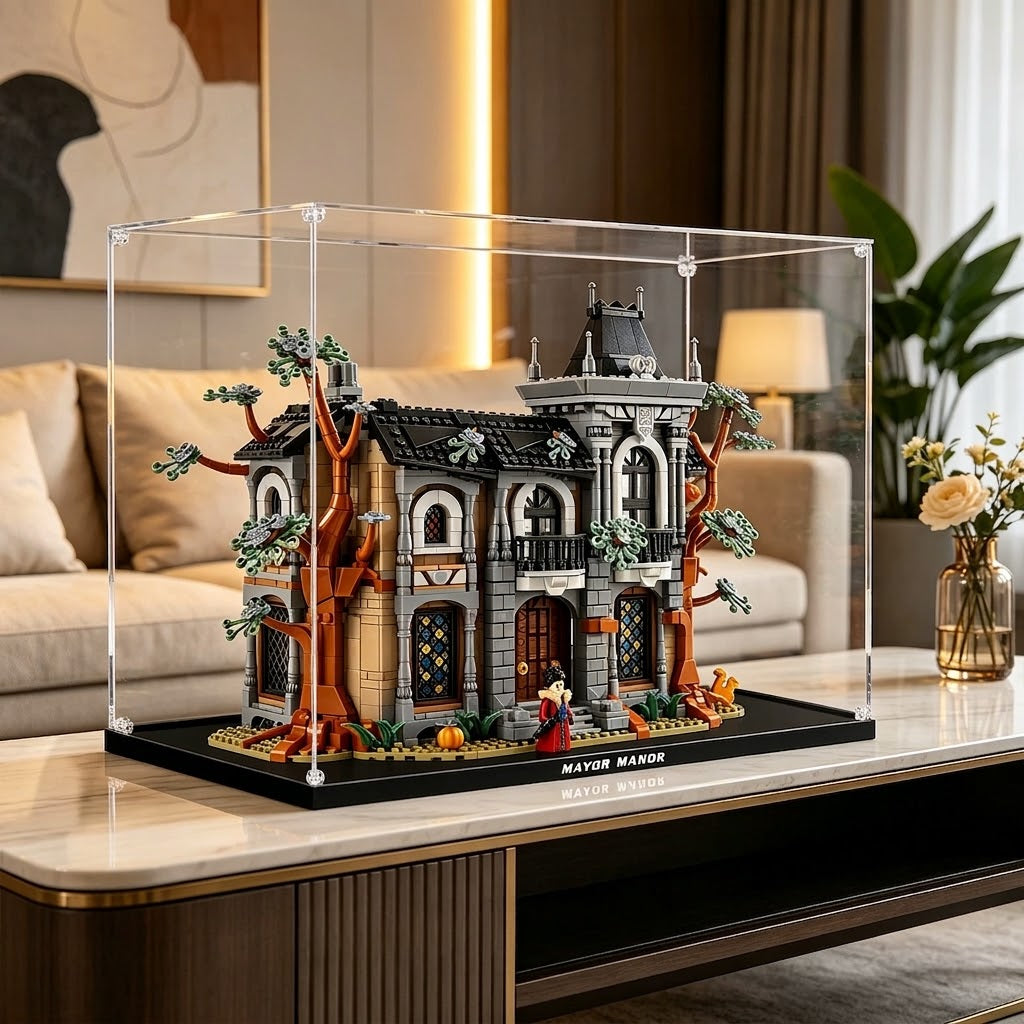 Dustproof HD Ultra-Clear Acrylic Display Case with UV Protection Compatible with LEGO 11383 Mayor Manor Haunted House