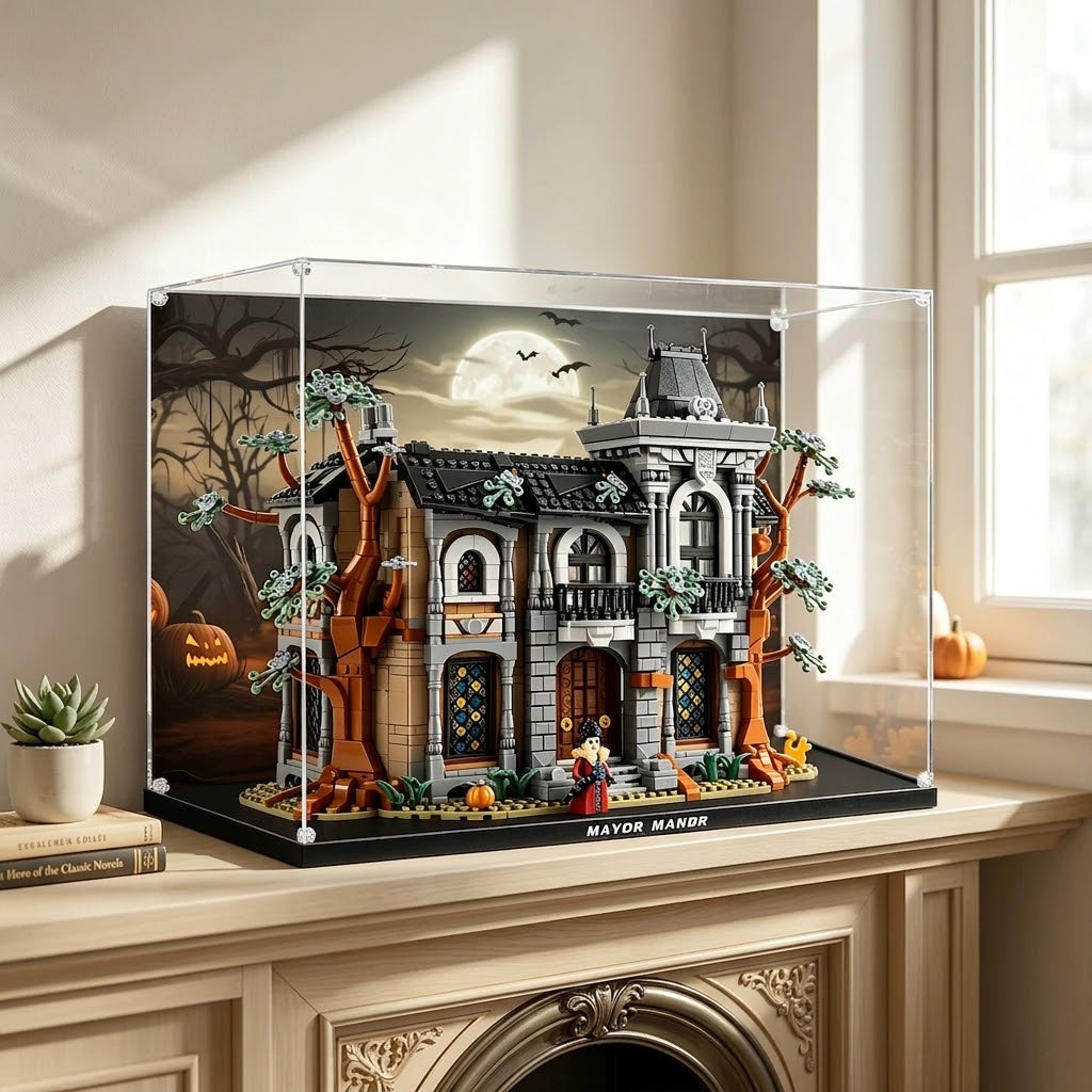 Dustproof HD Ultra-Clear Acrylic Display Case with UV Protection Compatible with LEGO 11383 Mayor Manor Haunted House