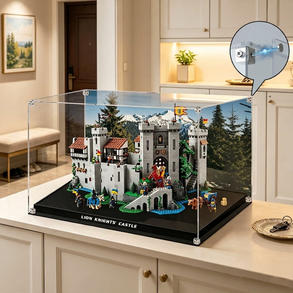 Dustproof HD Ultra-Clear Acrylic Display Case with Magnetic Door & UV Protection for Lion Knights' Castle 10305