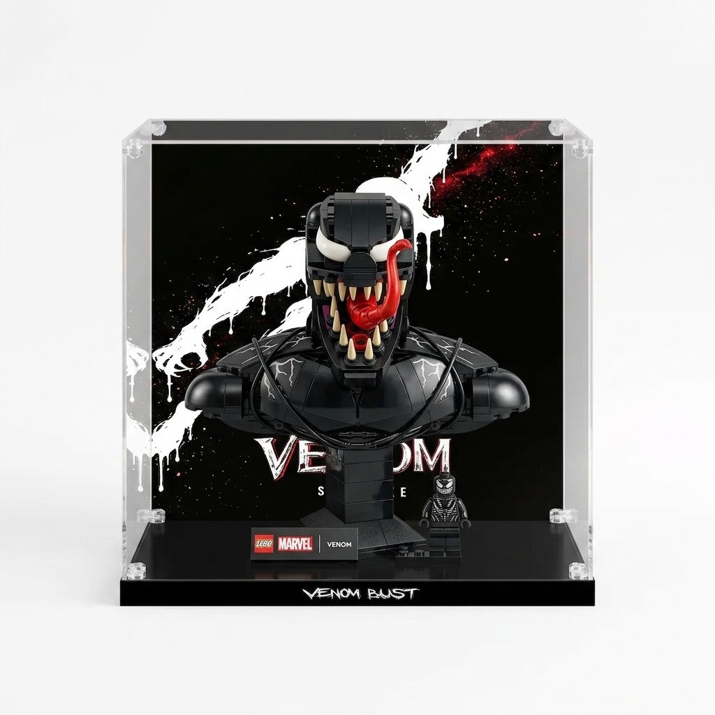 HD Ultra-Clear Dustproof Acrylic Display Box with UV Protection for Venom Bust 76356 / Brick Armor Compatible