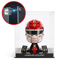 Dustproof HD Acrylic Display Case with Magnetic Access Door & UV Protection for LEGO 43014 Leclerc & Hamilton Helmets