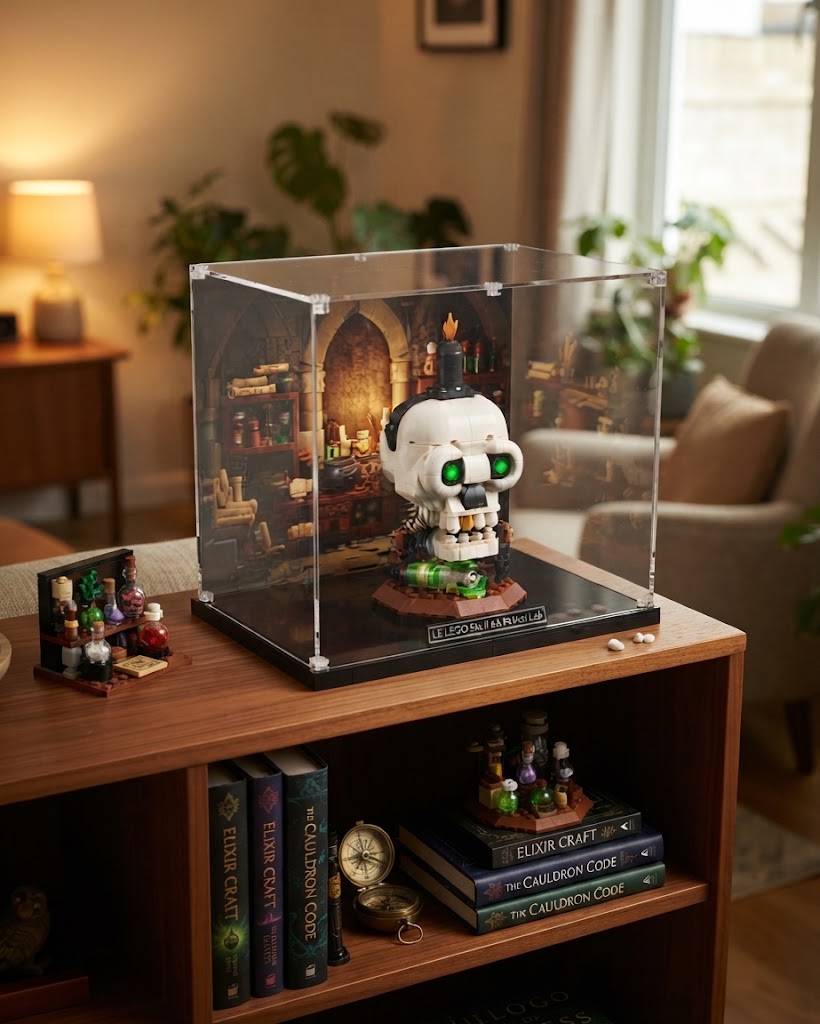 UV-Protected Acrylic Display Case for Halloween Skull Candle – Clear Dustproof Showcase Box