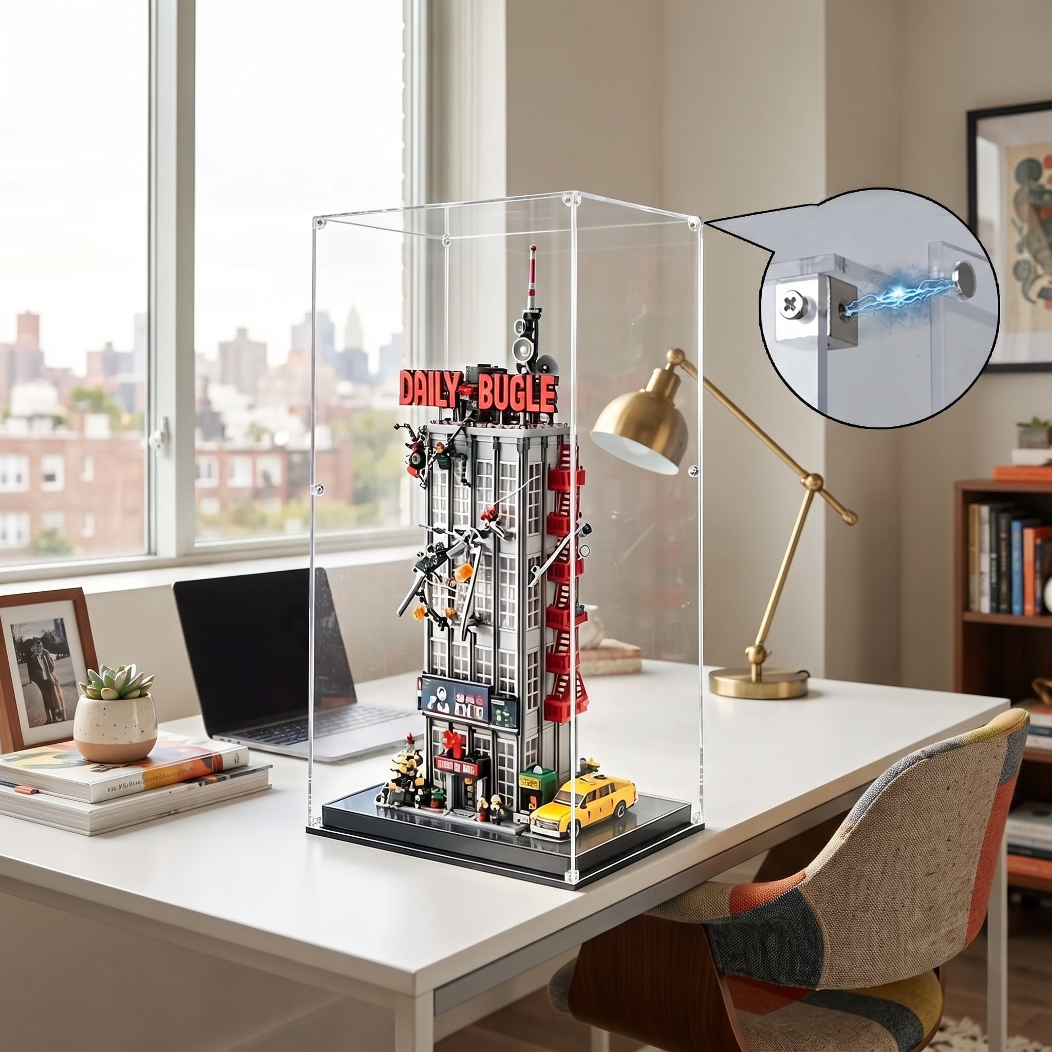 Dustproof HD Ultra-Clear Magnetic Door Acrylic Display Case with UV Protection for Daily Bugle 76178