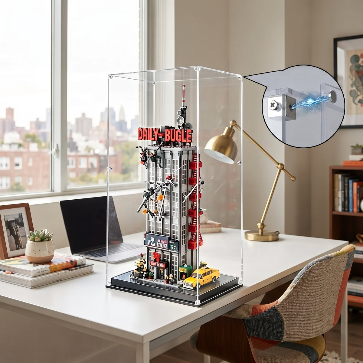 Dustproof HD Ultra-Clear Magnetic Door Acrylic Display Case with UV Protection for Daily Bugle 76178
