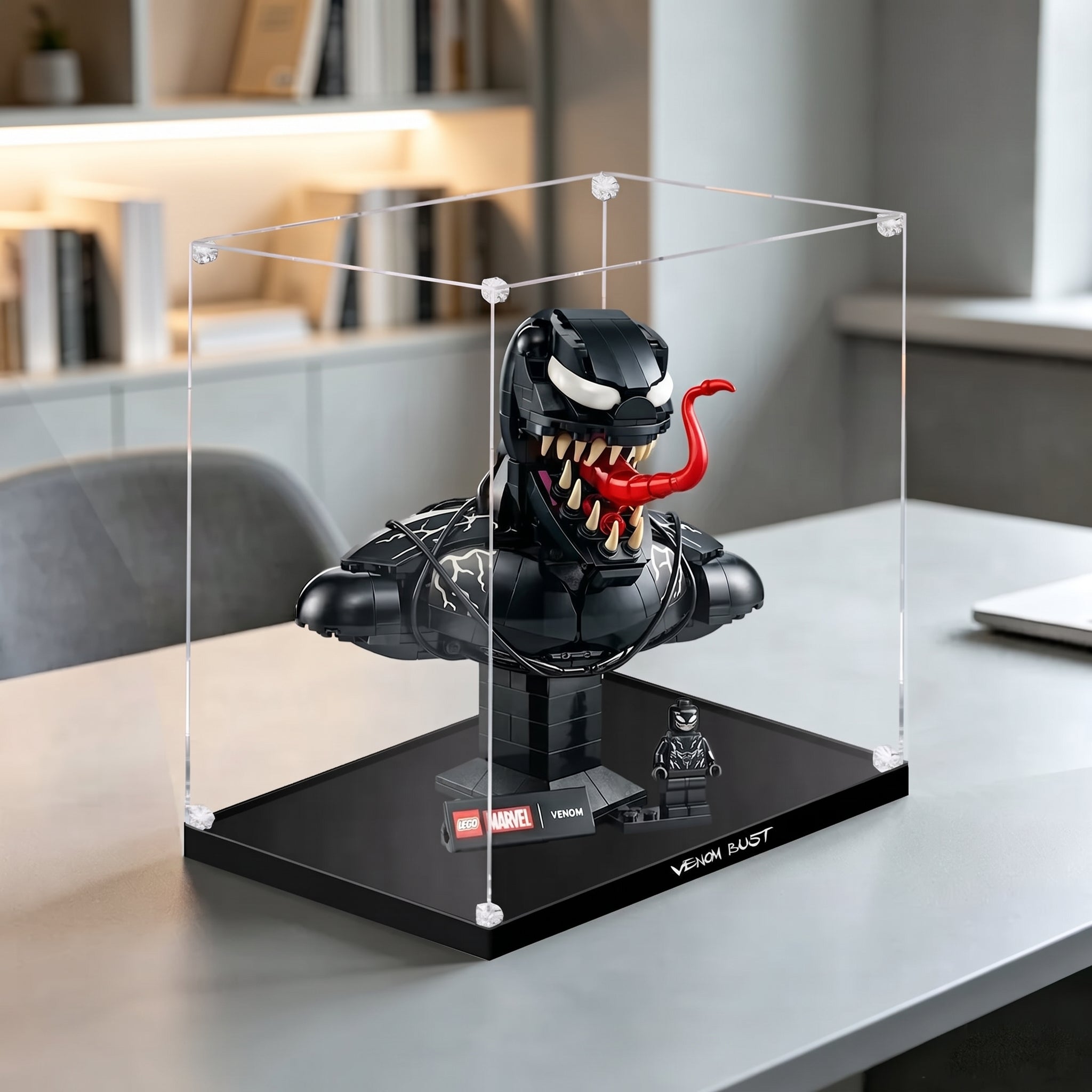 HD Ultra-Clear Dustproof Acrylic Display Box with UV Protection for Venom Bust 76356 / Brick Armor Compatible