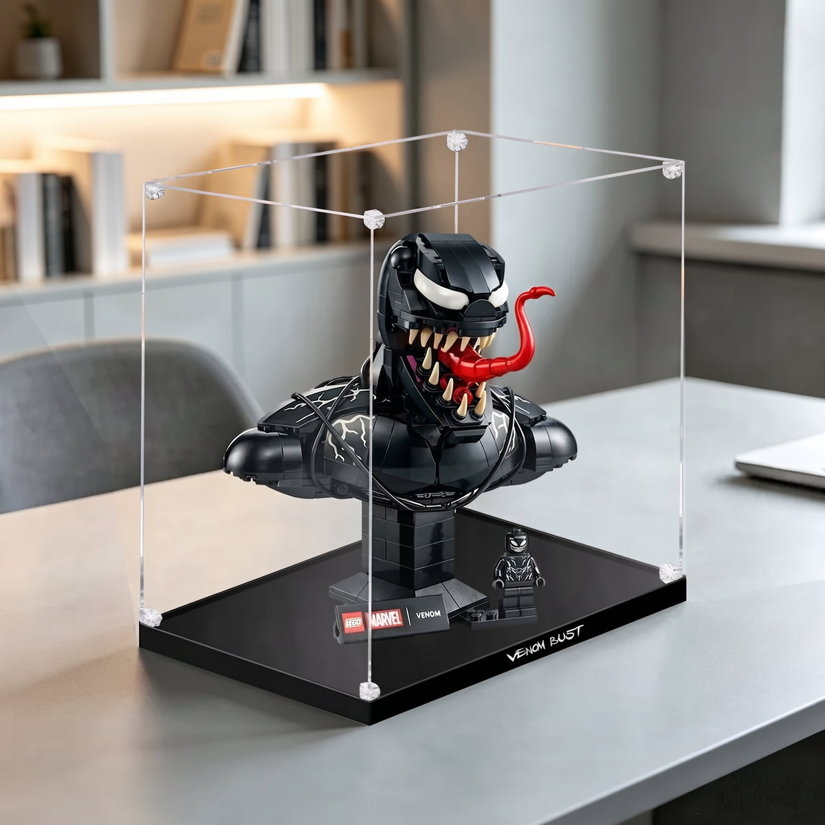 HD Ultra-Clear Dustproof Acrylic Display Box with UV Protection for Venom Bust 76356 / Brick Armor Compatible