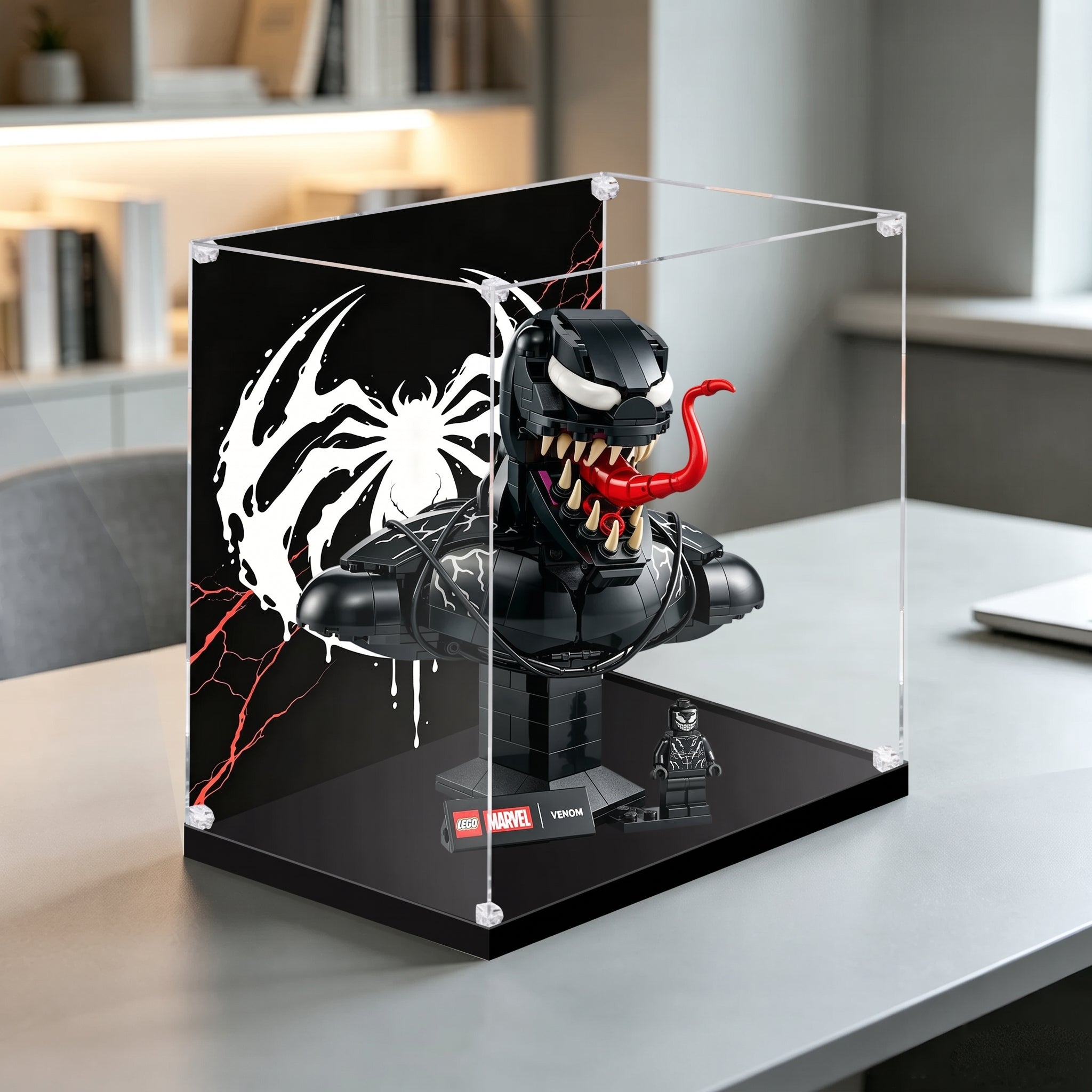 HD Ultra-Clear Dustproof Acrylic Display Box with UV Protection for Venom Bust 76356 / Brick Armor Compatible