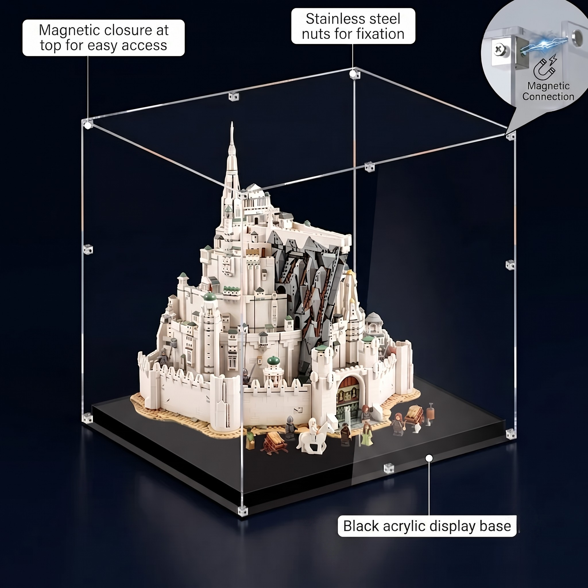 Dustproof HD Acrylic Display Case with UV Protection for LEGO Lord of the Rings: Minas Tirith 11377