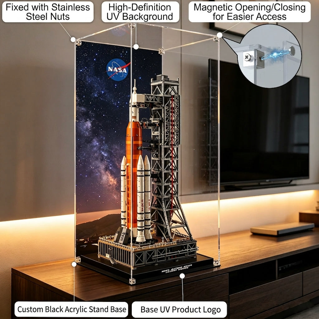 Dustproof HD Ultra-Clear Magnetic Door Acrylic Display Case with UV Protection for NASA Artemis Space Launch System 10341