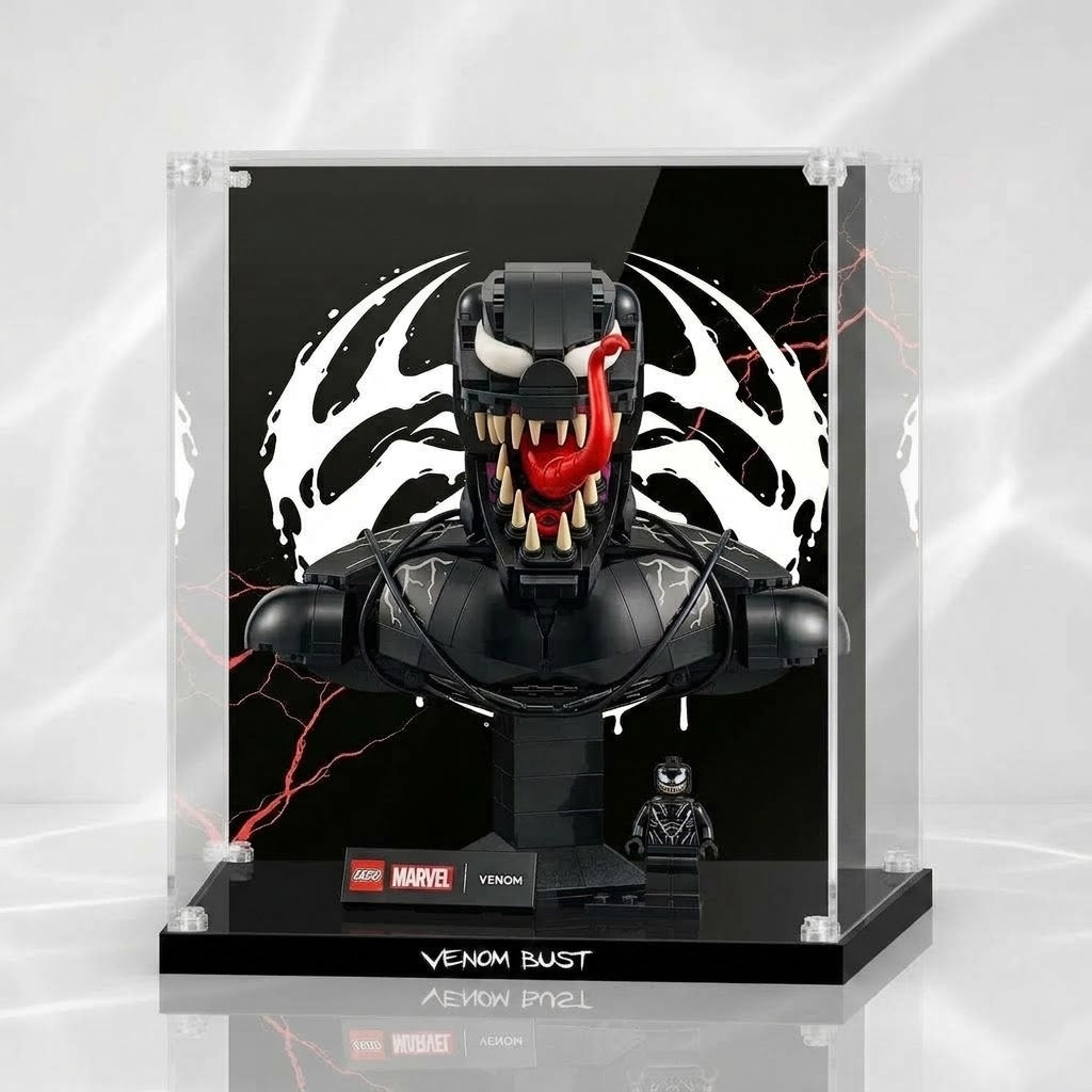 HD Ultra-Clear Dustproof Acrylic Display Box with UV Protection for Venom Bust 76356 / Brick Armor Compatible