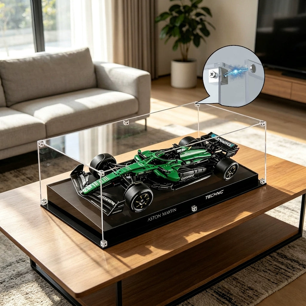 Dustproof HD Ultra-Clear Magnetic Door Acrylic Display Case with UV Protection for Aston Martin F1 Race Car 42240