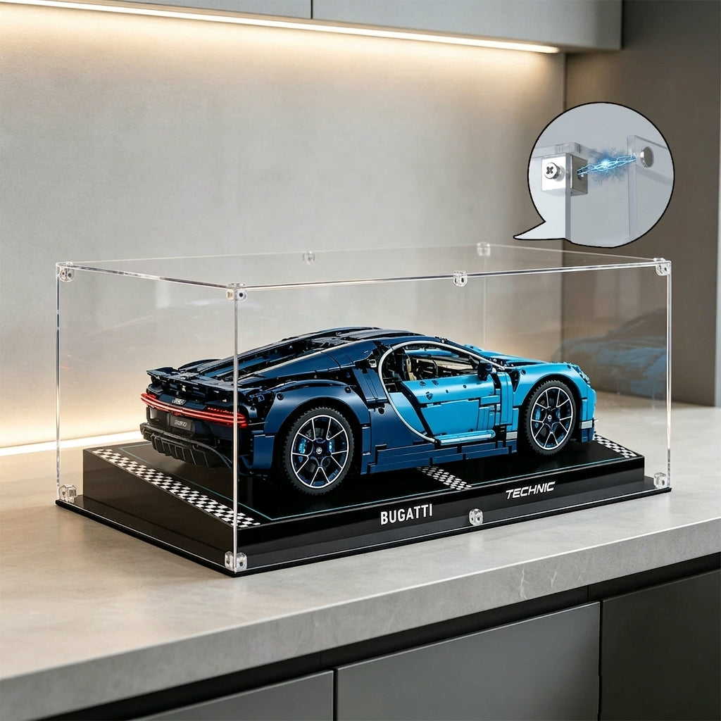 Dustproof HD Ultra-Clear Magnetic Door Acrylic Display Case with UV Protection for Bugatti Chiron 42083
