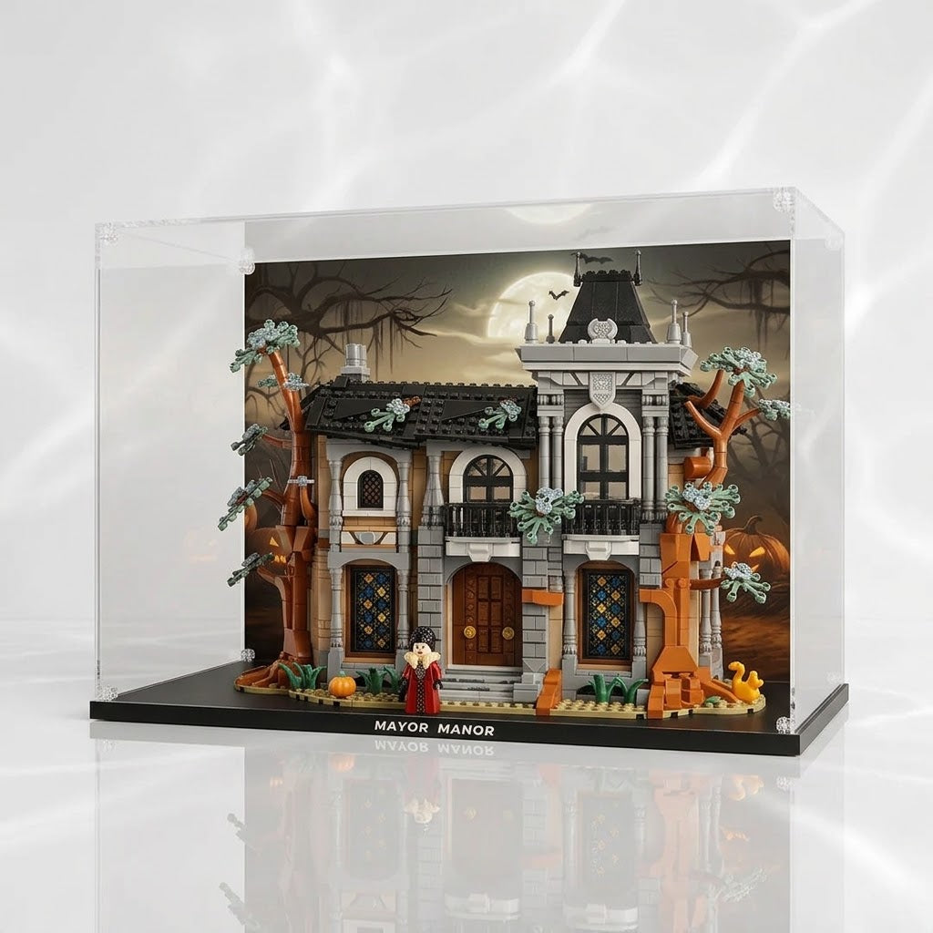 Dustproof HD Ultra-Clear Acrylic Display Case with UV Protection Compatible with LEGO 11383 Mayor Manor Haunted House
