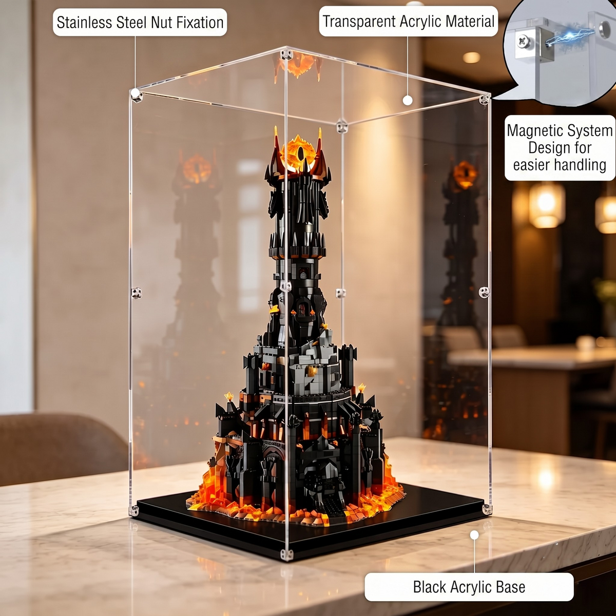 Dustproof HD Acrylic Display Case with UV Protection Compatible with LEGO Lord of the Rings: Barad-dûr 10333