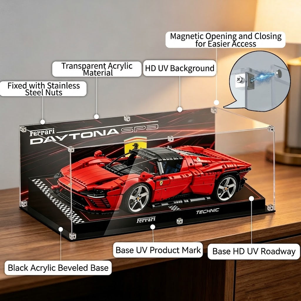 Dustproof HD Ultra-Clear Magnetic Door Acrylic Display Case with UV Protection for Ferrari Daytona SP3 42143