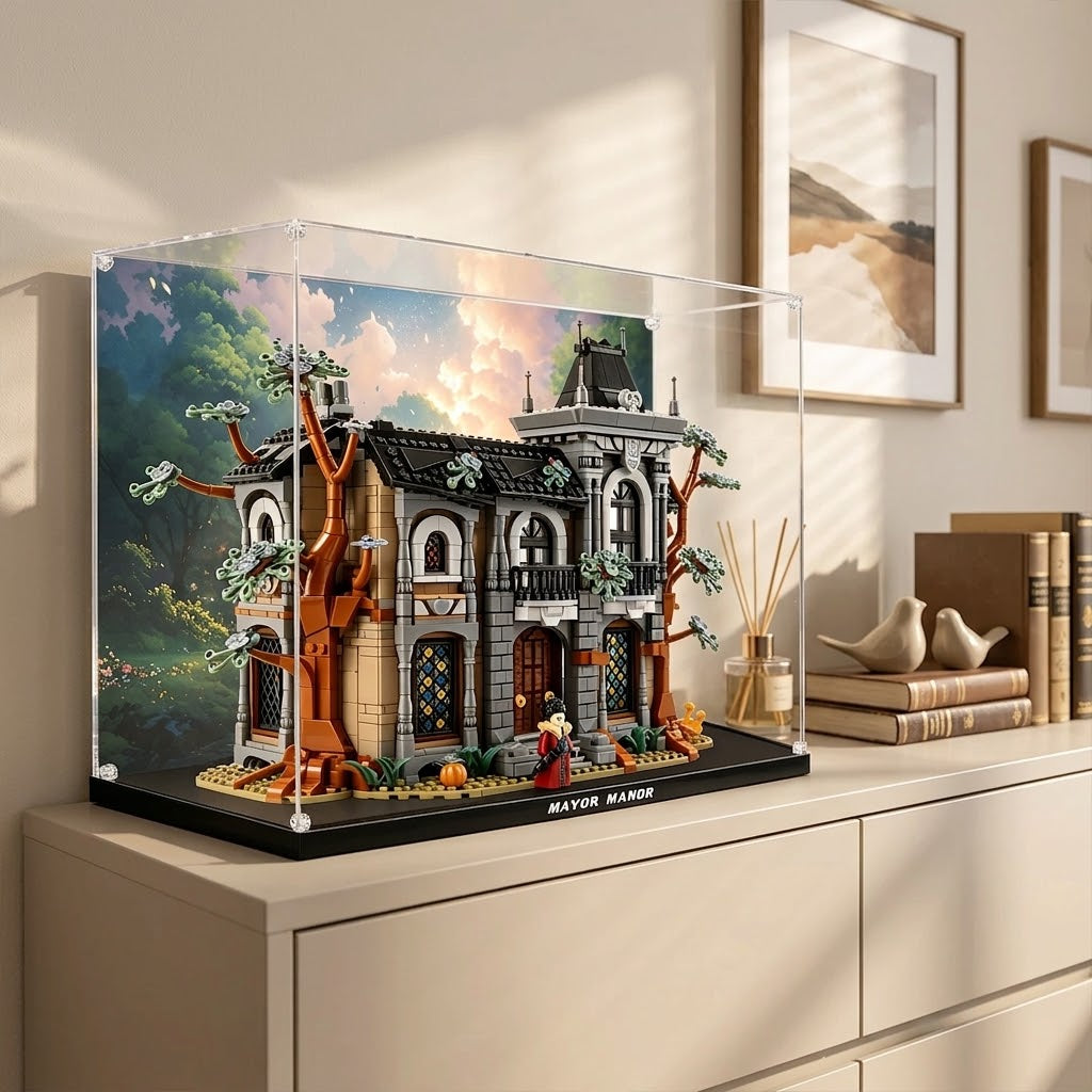 Dustproof HD Ultra-Clear Acrylic Display Case with UV Protection Compatible with LEGO 11383 Mayor Manor Haunted House